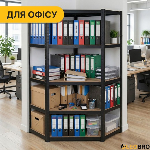 Стелаж кутовий LEOBRO Premium Black 180 х 90 х 40 см, 175кг/полиця, 5 полиць (LB-R124) - 3