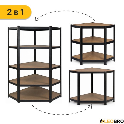 Стелаж кутовий LEOBRO Premium Black 180 х 90 х 40 см, 175кг/полиця, 5 полиць (LB-R124) - 8