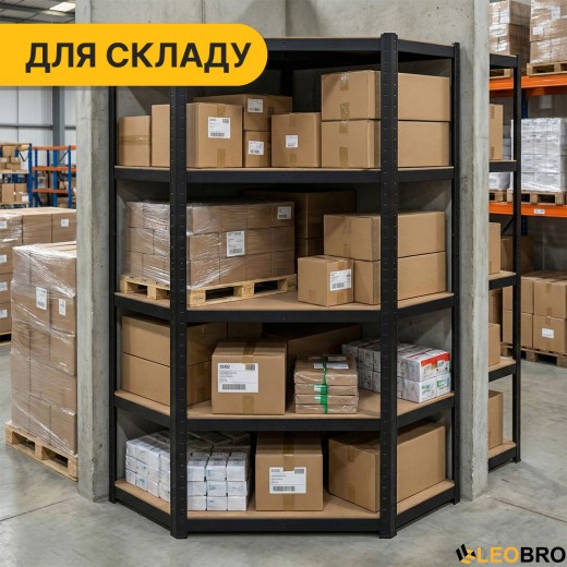 Стелаж кутовий LEOBRO Premium Black 180 х 90 х 40 см, 175кг/полиця, 5 полиць (LB-R124) - 9