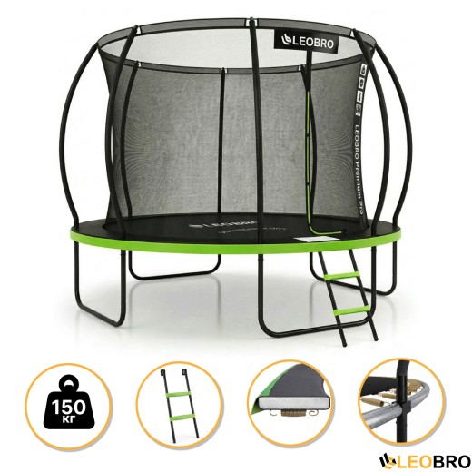 Батут з внутрішньою захисною сіткою 374 см LEOBRO Premium Pro 12FT GREEN (LB-1101) - 1