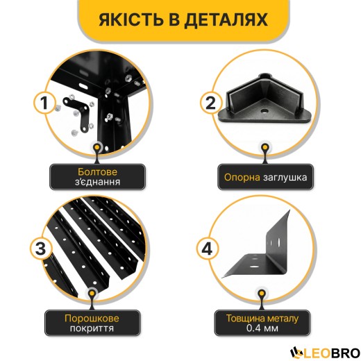 Стелаж з металевими полицями LEOBRO 150 х 75 х 30 см, 35кг/полиця, 4 полиці (LB-R125) - 6