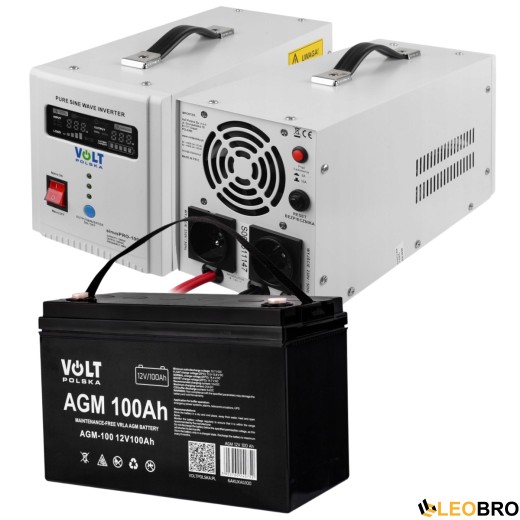 Комплект Volt Polska SINUS PRO 1000 E 12/230V 700/1000W + Акумулятор VOLT AGM 100Ah 12V  - 1