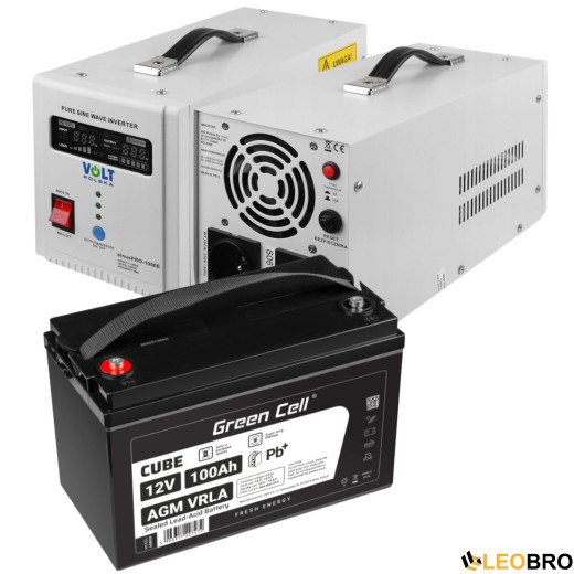 Комплект Volt Polska SINUS PRO 1000 E 12/230V 700/1000W + Акумулятор Green Cell AGM 100Ah 12V  - 1