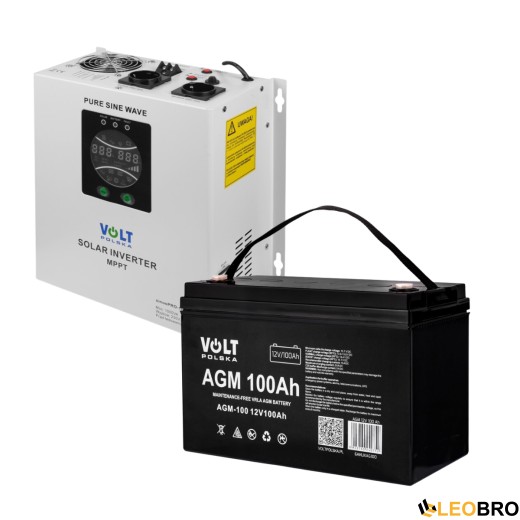 Комплект аварійного жмвлення Гібридний ДБЖ/інвертор Volt Polska SINUS PRO 1000 S + Акумулятор Volt Polska 100 Ah 12V - 1