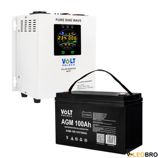 Комплект Гібридний ДБЖ/інвертор Volt Polska SINUS PRO 800 S + Акумулятор Volt Polska 100 Ah 12V - 1