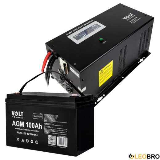 Комплект Volt Polska SINUS PRO 2400 W 12/230V 1600/2400W + Акумулятор VOLT AGM VRLA 100Ah 12V  - 1