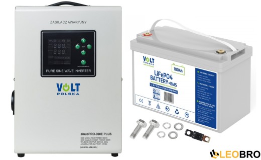 Комплект Volt Polska SINUS PRO 900 E PLUS 12/230V 600/900W + Акумулятор LiFePO4 12,8V 100 Ah 100A - 1