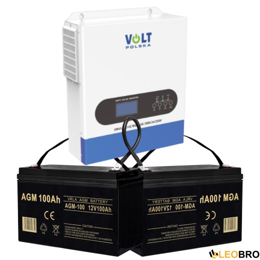 Комплект Volt Polska ULTRA PLUS 7000 24/230V (3500/7000W)  + 2 шт Акумулятор VOLT VRLA 100Ah 12V  - 1