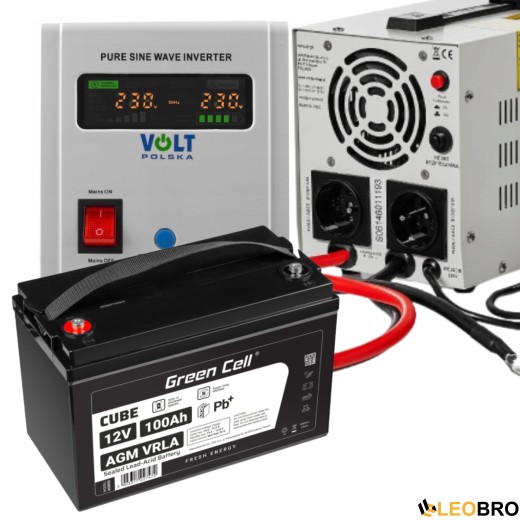 Аварійний комплект живлення Volt Polska SINUS PRO 800 E 12/230V 500/800W + Акумулятор Green Cell AGM 100Ah 12V - 1