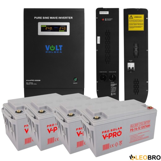 Комплект Гібридний ДБЖ/інвертор Volt Polska SINUS PRO 5000 E + 4 Акумулятора AGM Volt Polska 74 Ah  - 1