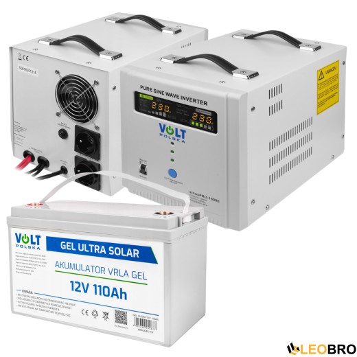 Комплект Volt Polska SINUS PRO 1500E  12/230V 1000/1500W + Акумулятор гелевий Volt Polska GEL 110 Ah - 1