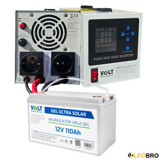 Комплект Volt Polska SINUS PRO 850 E PLUS 12/230V 500/850W + Акумулятор GEL 12V 110 Ah - 1