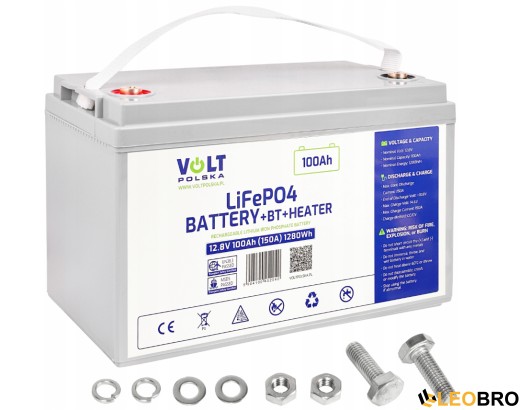 Акумулятор Volt Polska LiFePO₄ 12,8 V 100 Ah (150 A) + BMS + Bluetooth + нагрівальний мат - 1