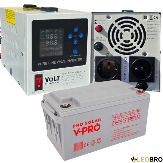 Комплект аварійного живлення VOLT Polska SINUS PRO 850 E PLUS 12/230V 500/850 Вт + AGM акумулятор 74 Ah - 1