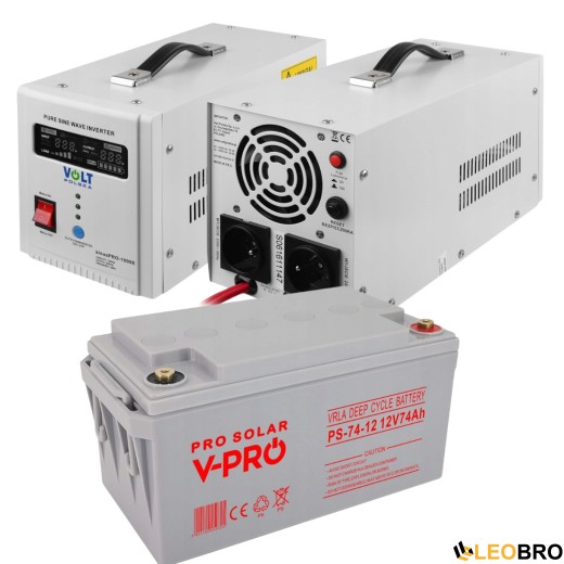 Аварійний комплект Volt Polska SINUS PRO 1000 E 12/230V 700/1000W + Акумулятор VOLT AGM 74Ah 12V  - 1