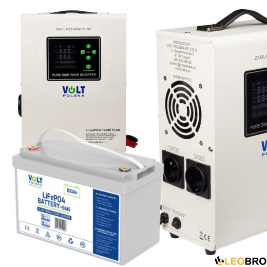 Аварійний комплект інвертор Volt Polska SINUS PRO 1200 E PLUS 800/1200W + Акумулятор  LiFePO4 100 Аh 12,8V - 1