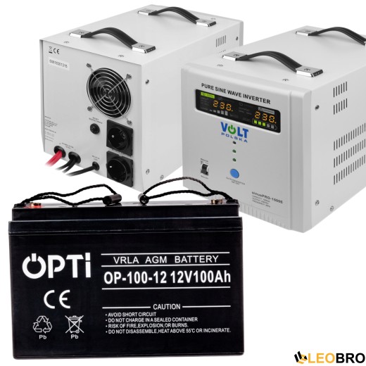 Аварійний комплект живлення Volt Polska SINUS PRO 1500 E 12/230V 1050/1500W + Акумулятор VOLT  AGM 100Ah 12V - 1