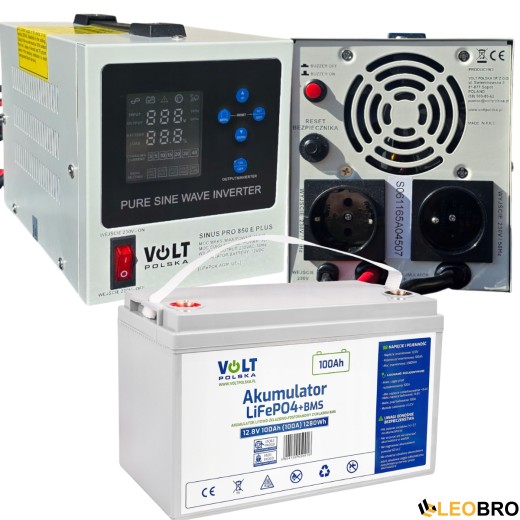 Аварійни комплект живлення Volt Polska SINUS PRO 850 E PLUS 12/230V 500/850W + Акумулятор LiFePo4 12.8V 100 Ah - 1