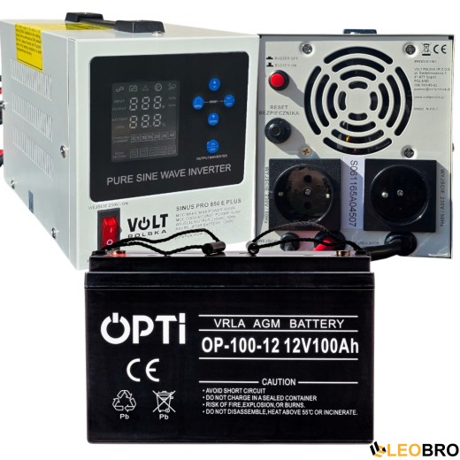 Аварійний комплект живлення Volt Polska SINUS PRO 850 E PLUS 12/230V 500/850W + Акумулятор OPTI 12V 100 Ah - 1
