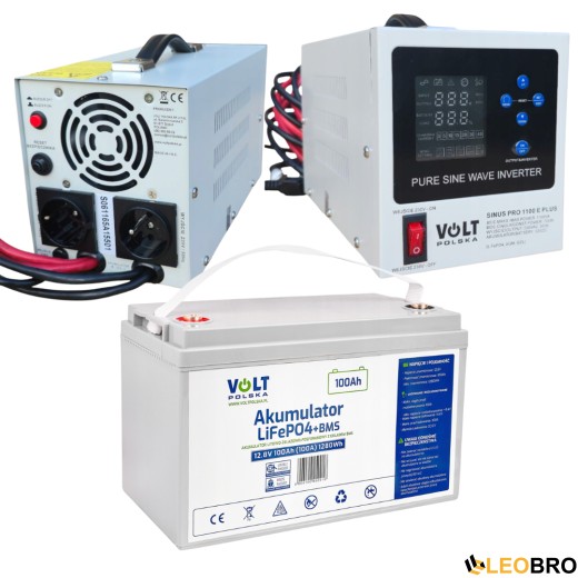 Аварійний комплект живлення Volt Polska SINUS PRO 1100 E PLUS 12/230V 700/1100W + Акумулятор LiFePo4 12.8V 100 Ah - 1