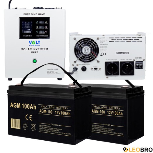 Комплект Volt Polska SINUS PRO 2500 S 24/230V 1800/2500W + 2 шт Акумулятор VOLT AGM 100Ah 12V  - 1