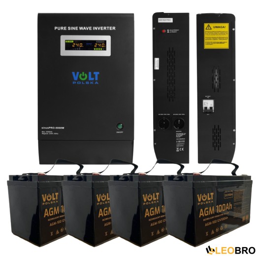 Комплект Гібридний ДБЖ/інвертор Volt Polska SINUS PRO 5000 E + 4 Акумулятора AGM Volt Polska 100 Ah  - 1