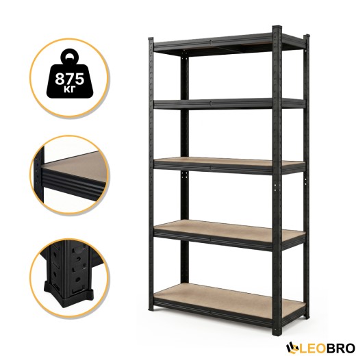 Стелаж LEOBRO Premium Black 200 х 90 х 40 см, 175кг/полиця, 5 полиць (LB-R128) - 1