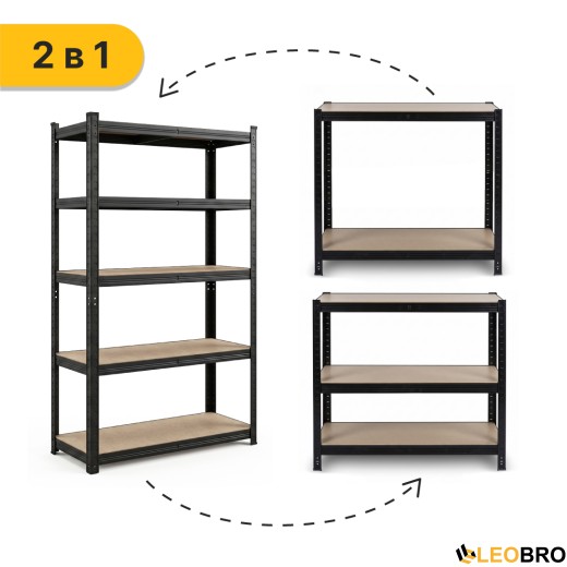 Стелаж LEOBRO Premium Black 200 х 90 х 40 см, 175кг/полиця, 5 полиць (LB-R128) - 5
