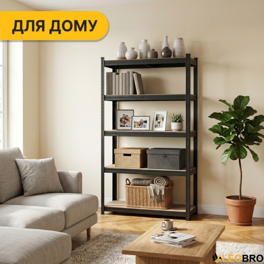 Стелаж LEOBRO Premium Black 200 х 90 х 40 см, 175кг/полиця, 5 полиць (LB-R128) - 6