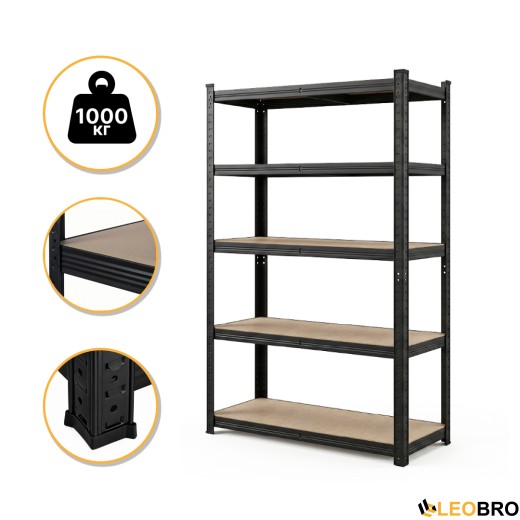 Стелаж LEOBRO Premium Black 180 х 100 х 50 см, 200кг/полиця, 5 полиць (LB-R129) - 1