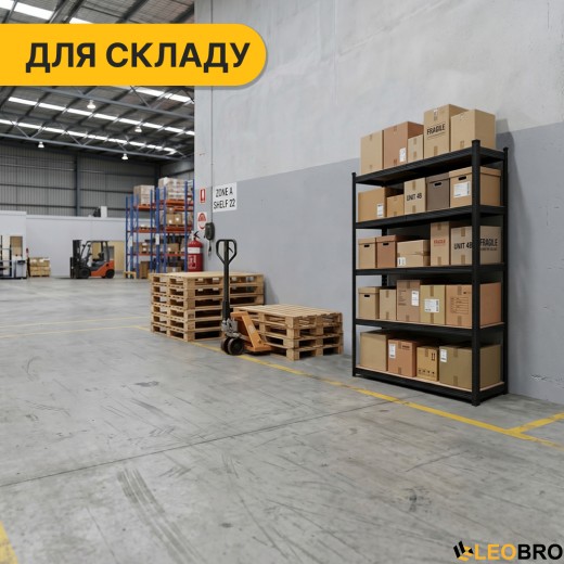 Стелаж LEOBRO Premium Black 180 х 100 х 50 см, 200кг/полиця, 5 полиць (LB-R129) - 2