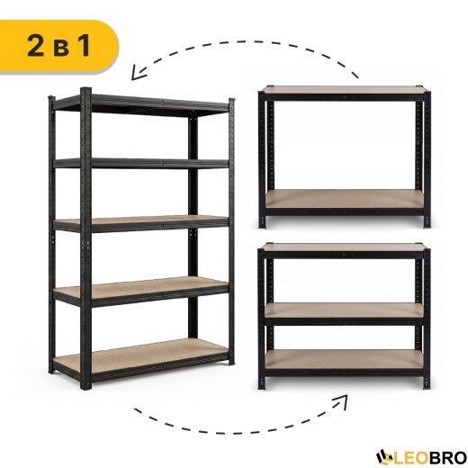 Стелаж LEOBRO Premium Black 180 х 100 х 50 см, 200кг/полиця, 5 полиць (LB-R129) - 6