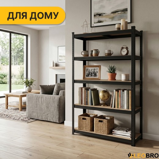 Стелаж LEOBRO Premium Black 180 х 100 х 50 см, 200кг/полиця, 5 полиць (LB-R129) - 8