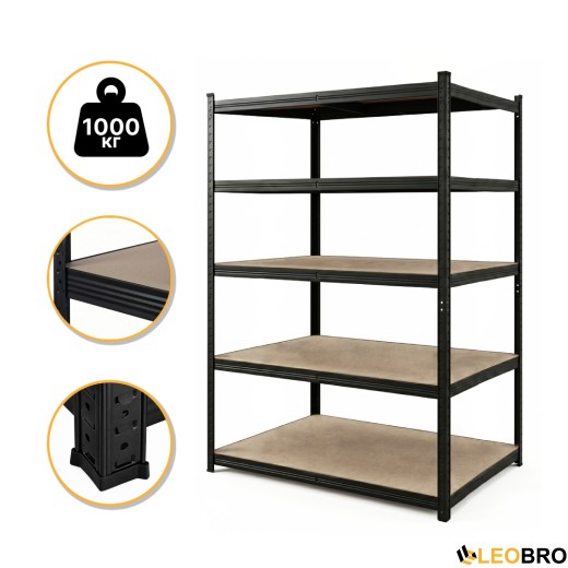 Стелаж LEOBRO Premium Black 180 х 100 х 60 см, 200кг/полиця, 5 полиць (LB-R130) - 1