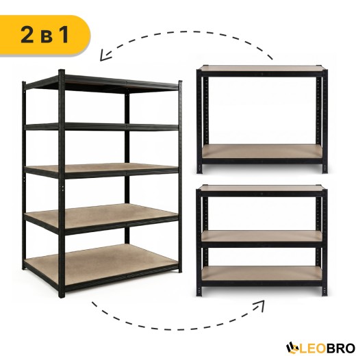 Стелаж LEOBRO Premium Black 180 х 100 х 60 см, 200кг/полиця, 5 полиць (LB-R130) - 6