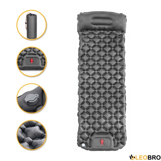 Надувний похідний килимок матрац LEOBRO Air Mat 190 x 60 см Grey (LB-1094) - 1