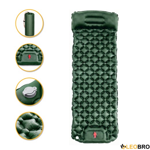 Надувний похідний килимок матрац LEOBRO Air Mat 190 x 60 см Green (LB-1095) - 1