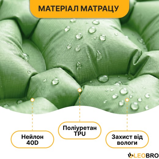 Надувний похідний килимок матрац LEOBRO Air Mat 190 x 60 см Green (LB-1095) - 3