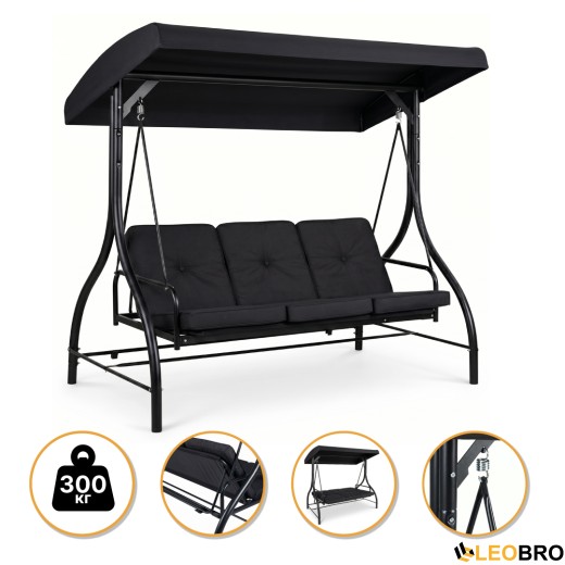 Садовая качель с толстым матрасом LEOBRO Luxury Pro Black (LB-1046) - 1