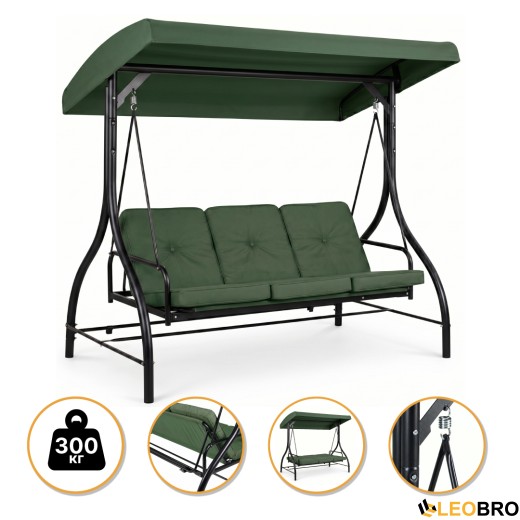 Садова гойдалка з товстим матрацом LEOBRO Luxury Pro Green (LB-1047) - 1