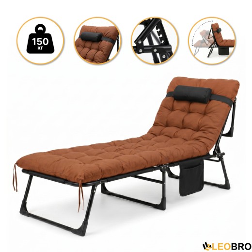 УЦІНКА!  Розкладне ліжко (розкладачка) з матрацом і подушкою LEOBRO Brown (LB-FB-A1-BRN) - 1