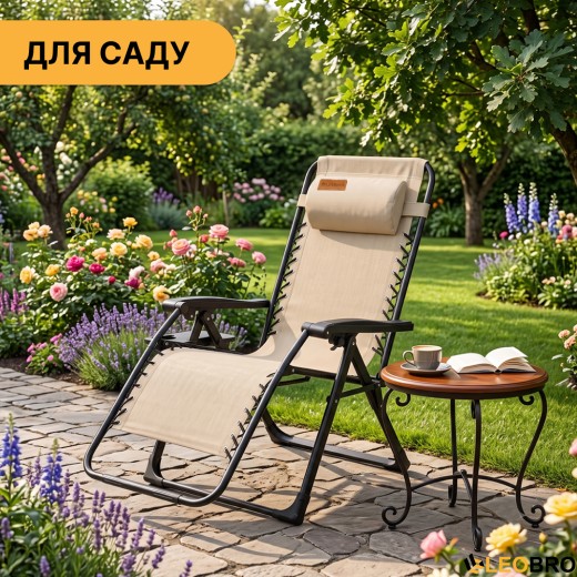 Розкладне крісло шезлонг LEOBRO Zero Gravity Premium Beige (LB-ZGC-G2-BEI) - 4