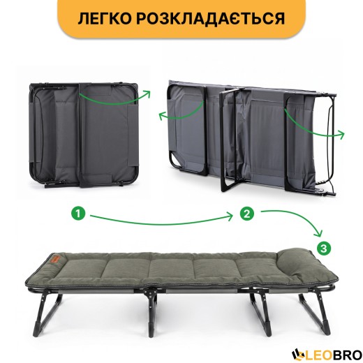 Розкладне ліжко (розкладачка) з вбудованим матрацом LEOBRO Khaki (LB-FB-S1-KHA) - 10