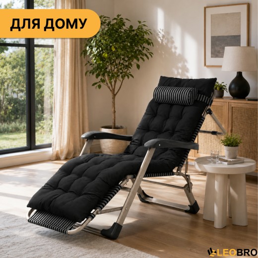 Раскладное кресло кровать с подушкой LEOBRO Темная полоска Black (LB-1139) - 12