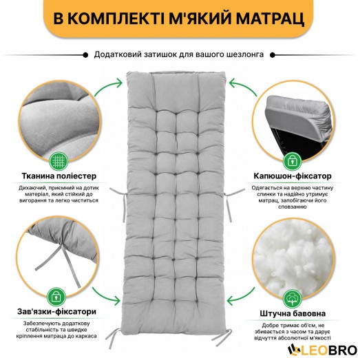Розкладне крісло шезлонг LEOBRO Zero Gravity Premium Plus Сірий (LB-ZGC-E1-GRY) - 9