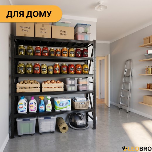 Металевий стелаж LEOBRO Premium Pro 200 х 200 х 50 см, 300кг/полиця, 5 полиць (LB-R131) - 7