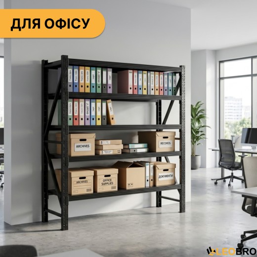 Металевий стелаж LEOBRO Premium Pro 200 х 200 х 50 см, 300кг/полиця, 5 полиць (LB-R131) - 8