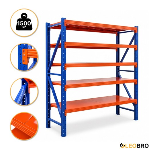 Металевий стелаж LEOBRO Premium Pro 200 х 200 х 50 см, 300кг/полиця, 5 полиць (LB-R133) - 1