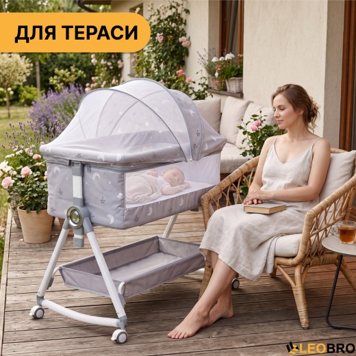 Дитяче ліжечко-трансформер LEOBRO Smart Crib Pro 5в1 Сіре (LB-1136) - 10