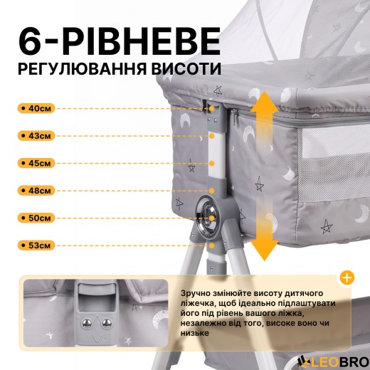 Дитяче ліжечко-трансформер LEOBRO Smart Crib Pro 5в1 Сіре (LB-1136) - 5
